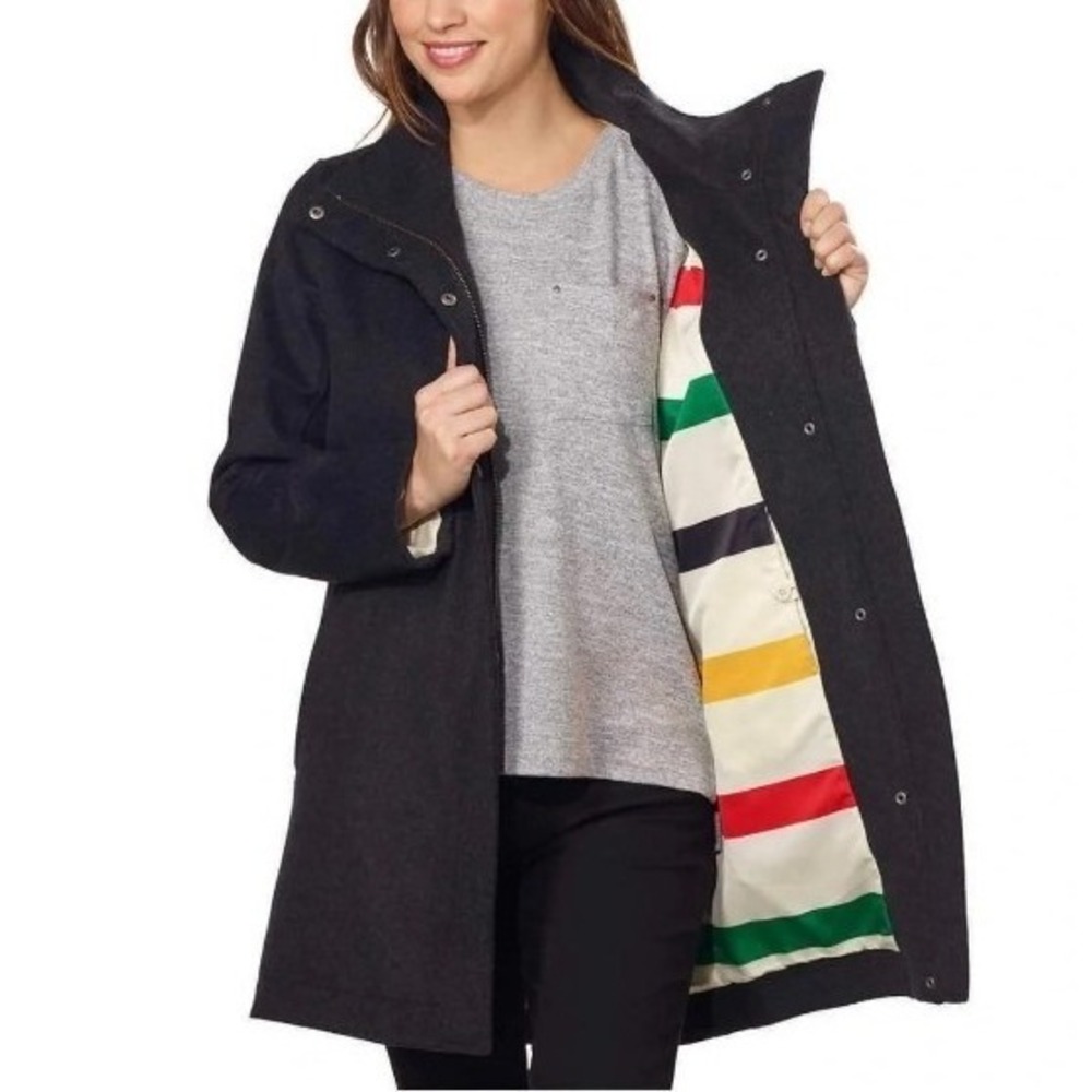 Pendleton Cascade Wool Campbell Funnel Neck Pea Coat Charcoal Small